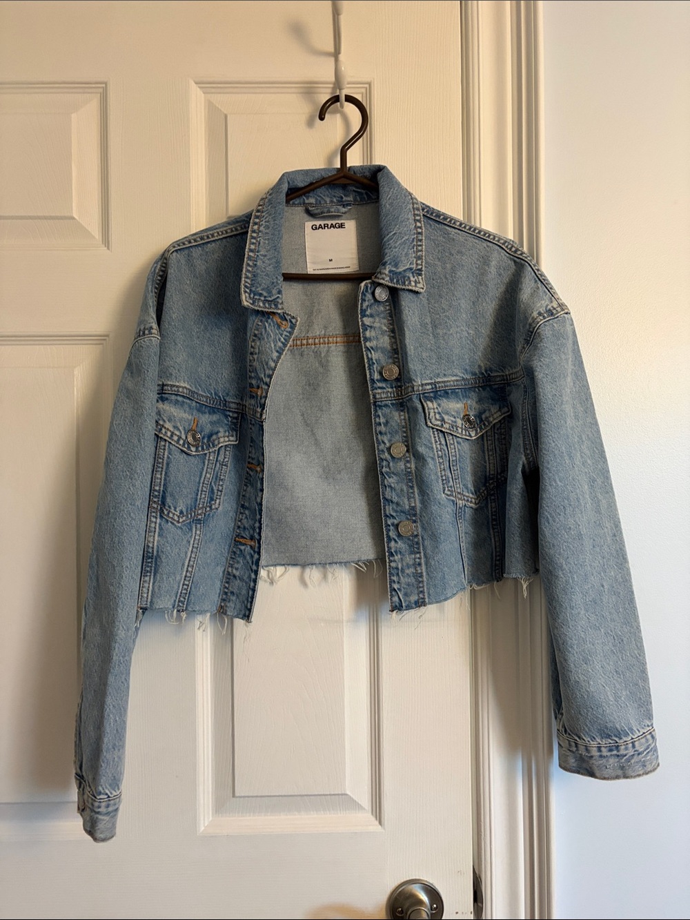 Garage Light Blue Cropped Raw-Hem Denim Jacket